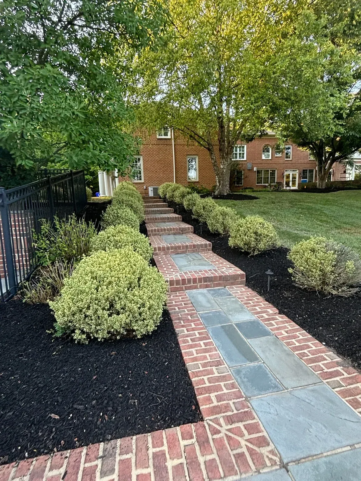 Brick-edged bluestone steps, Patios & stonework