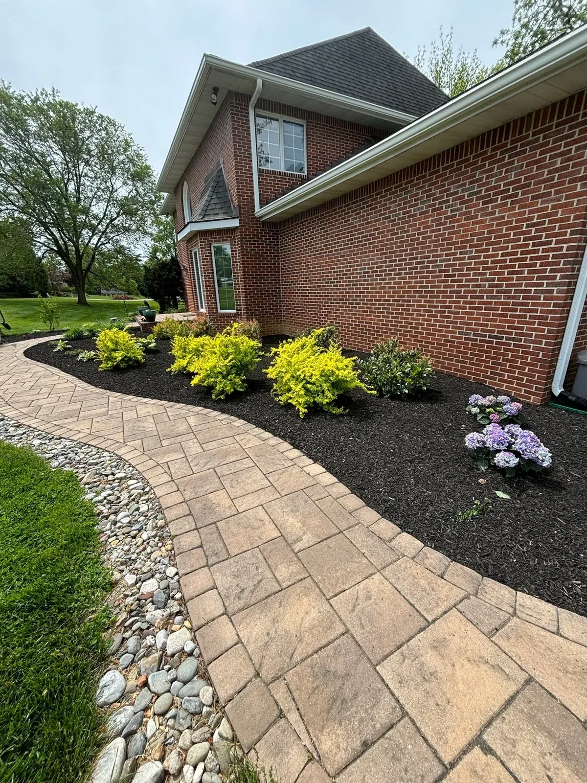 Paver walk edged with river rock, Patios & stonework