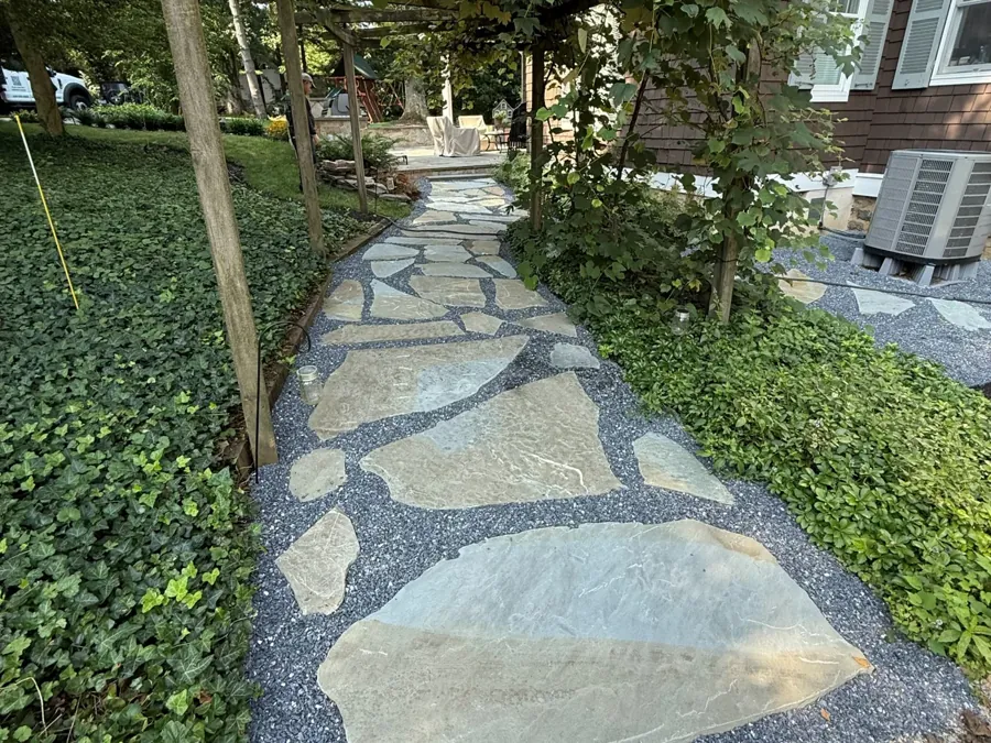 Flagstone path under the arbor, Patios & stonework